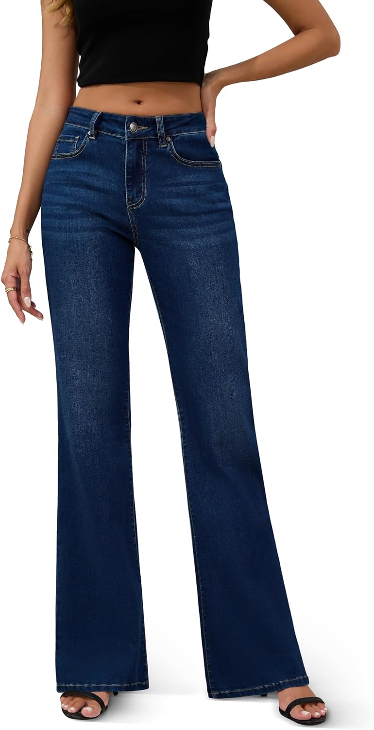FLYING BANANA Women’s High Rise Wide Leg Baggy Stretchy Loose Flare Bell Bottom Denim Jeans