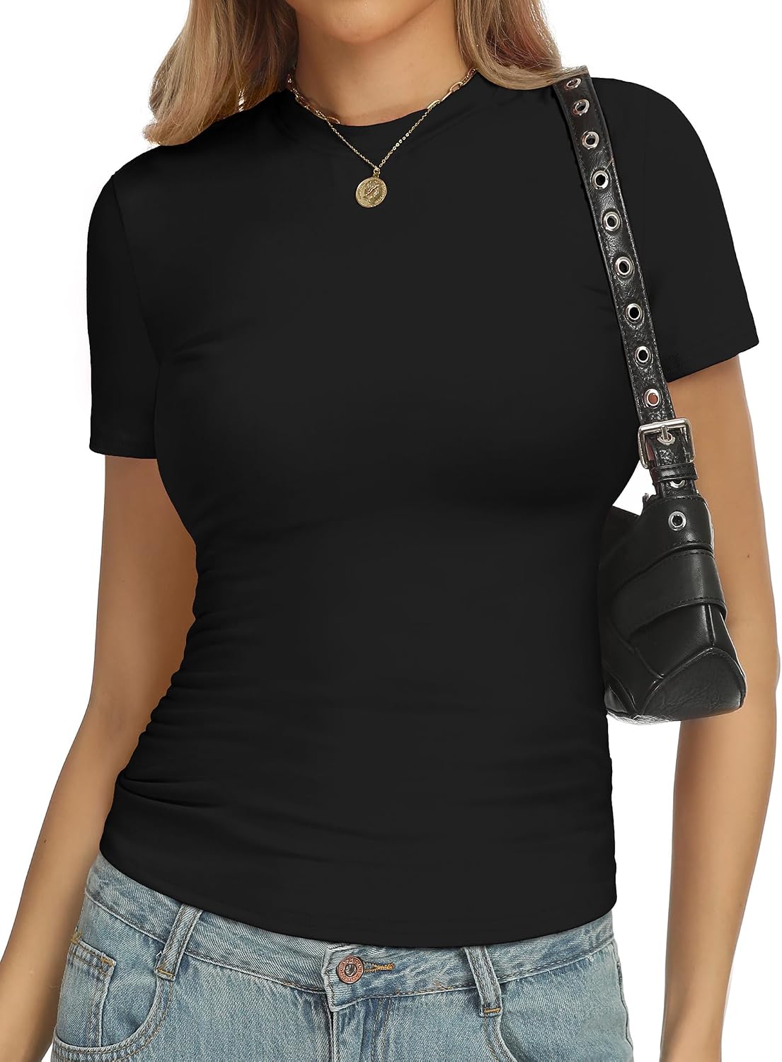 YOGINGO Basic Womens Crew Neck Short Sleeve T Shirt Slim Fit Tees Summer Y2k Going Out Fitted Top 2026 Cute Tight Shirts