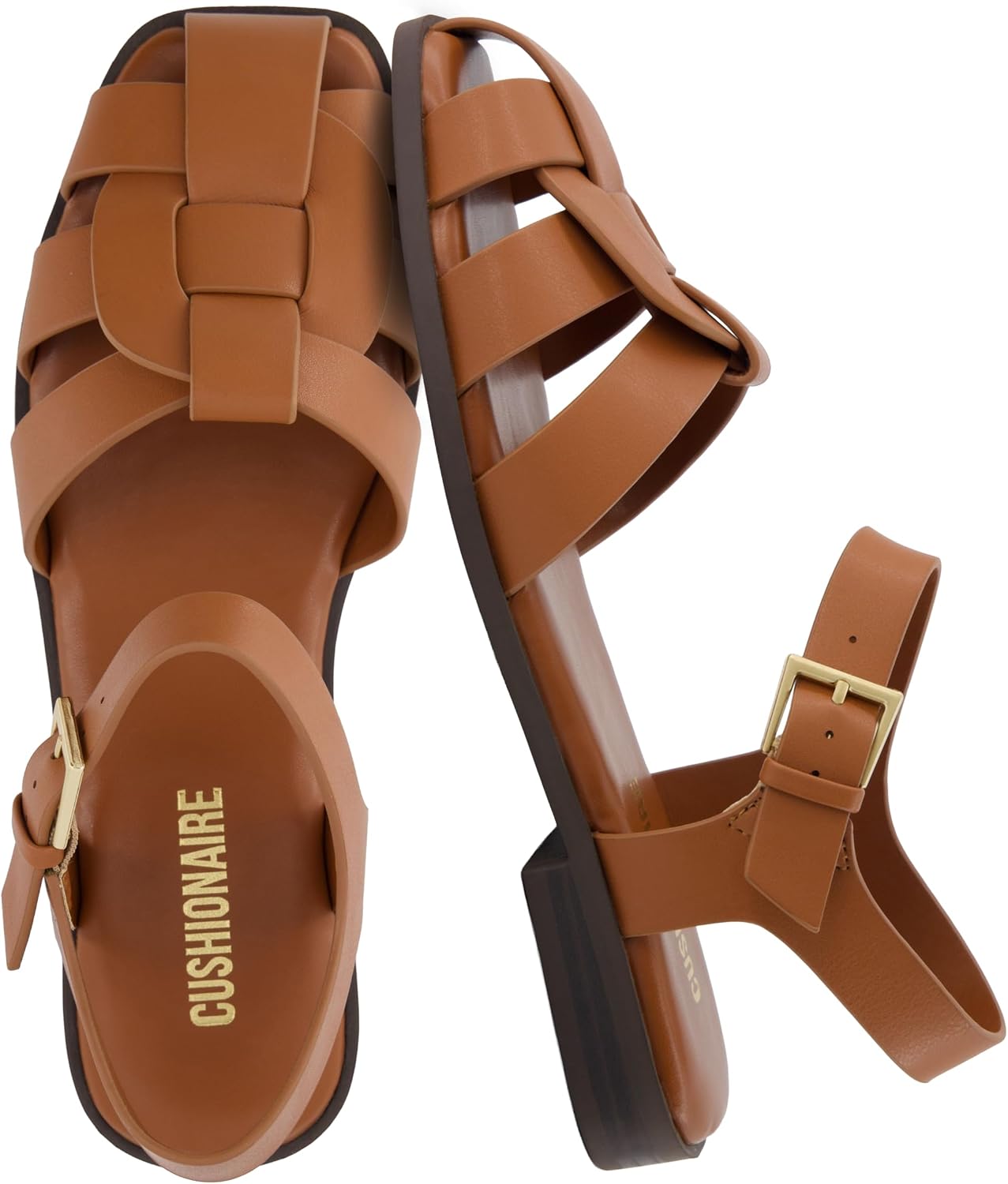 CUSHIONAIRE Benny Closed Toe Fisherman Womens Sandals – Flat Dressy Comfortable Sandals for Women with Adjustbale Ankle Strap
