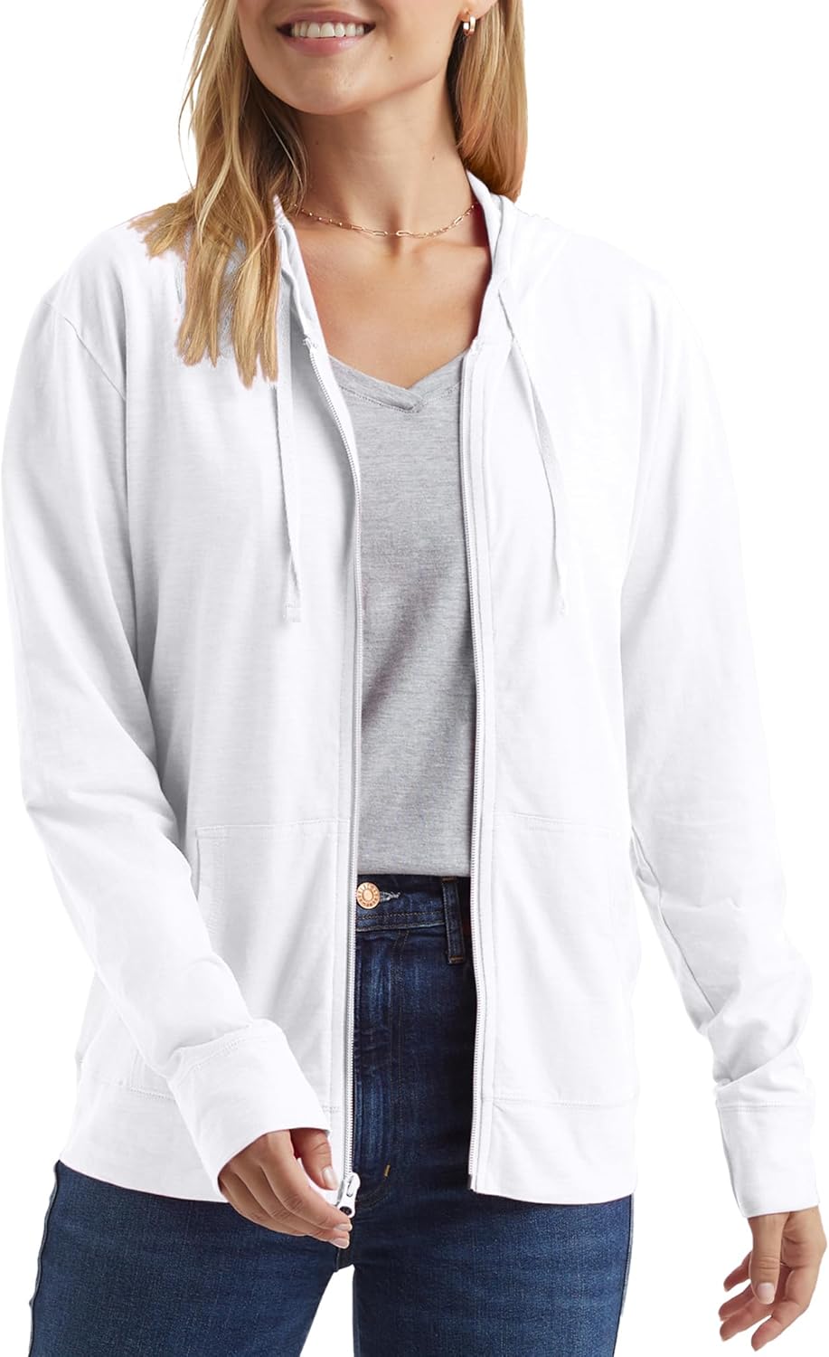 Hanes Women’s Lightweight Full Zip Hoodie, Textured Cotton Zip Up, T-Shirt Hoodie