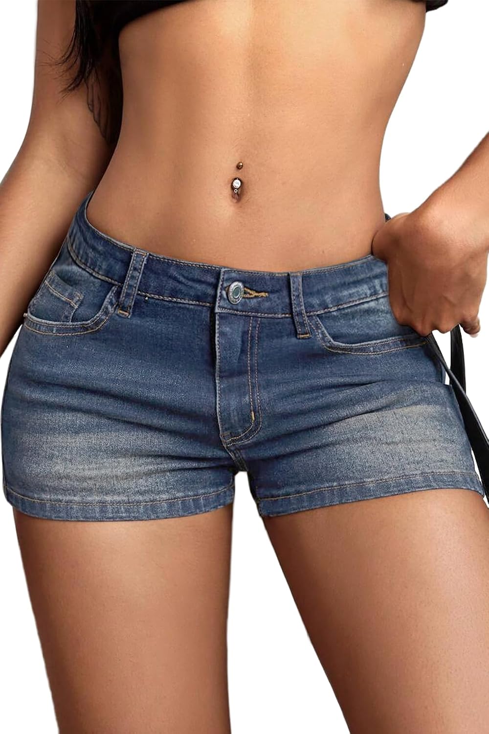 ELLEVEN High Stretchy Low Rise Jean Shorts for Women, Y2K Mini Denim Shorts Sexy Summer