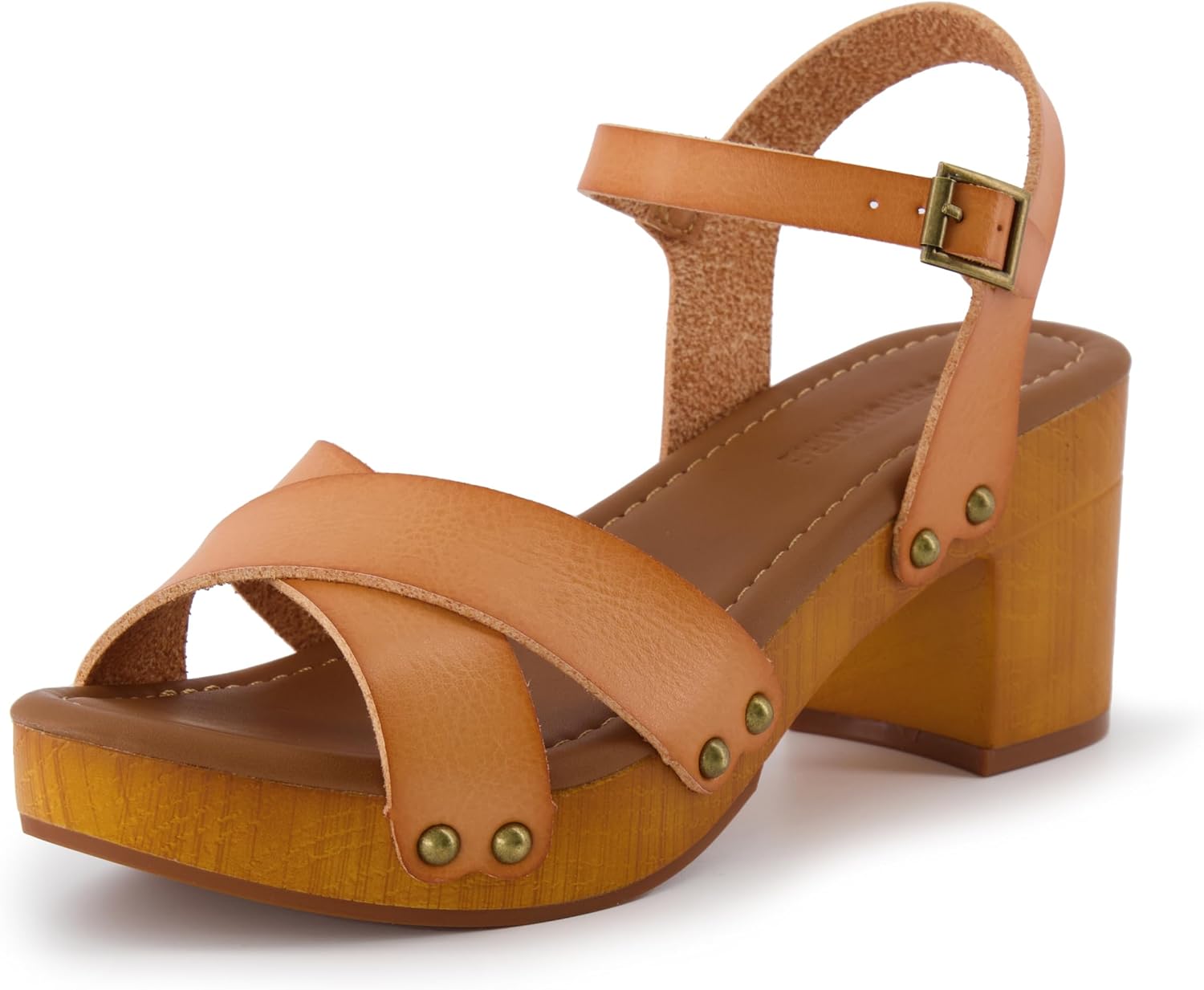 CUSHIONAIRE Slate Faux Wooden Heel Sandal, Comfortable Platform Sandals with Chunky Heels for Women, Wide Widths Available