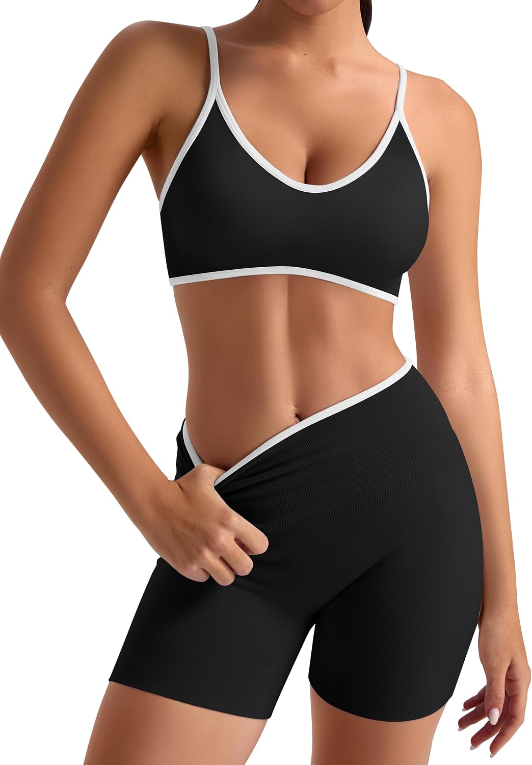 TDIFFUN Women Workout Sets 2 Piece Seamless Scrunch Butt Lifting Shorts Strappy Sports Bra Matching Set Gym Yoga Outfits