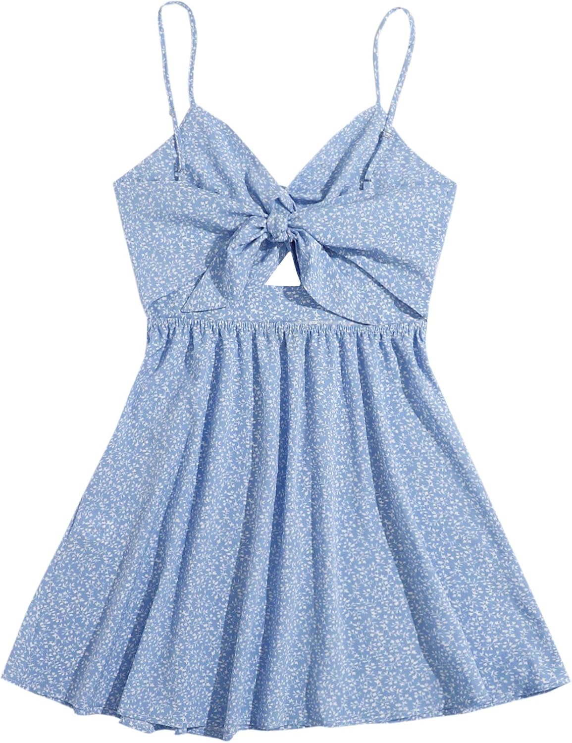 Floerns Women’s Boho Floral Print Twist Front Cami A Line Mini Dress
