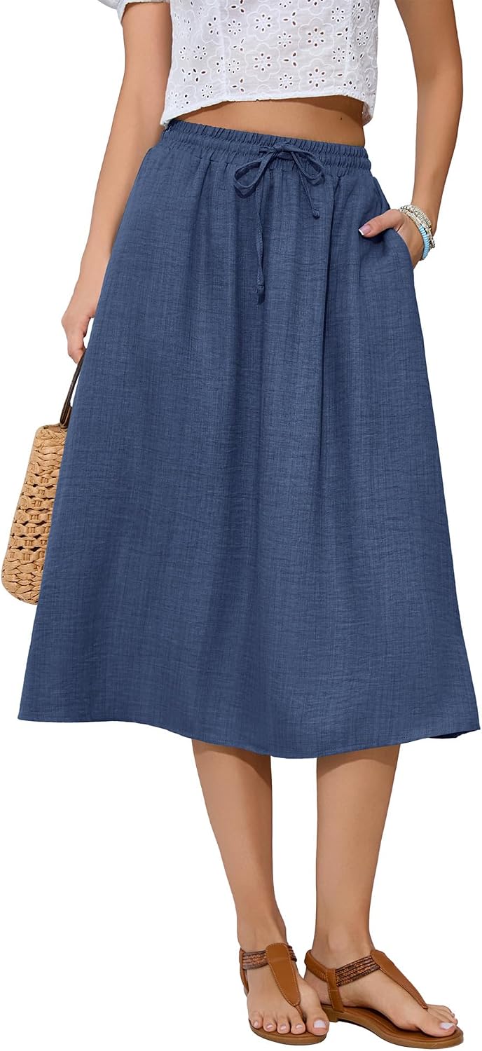 Witsmile Summer Skirts with Pockets 2025 Boho Midi Length Skirt High Waisted Beach Cover Up for Women Trendy(S-2XL)