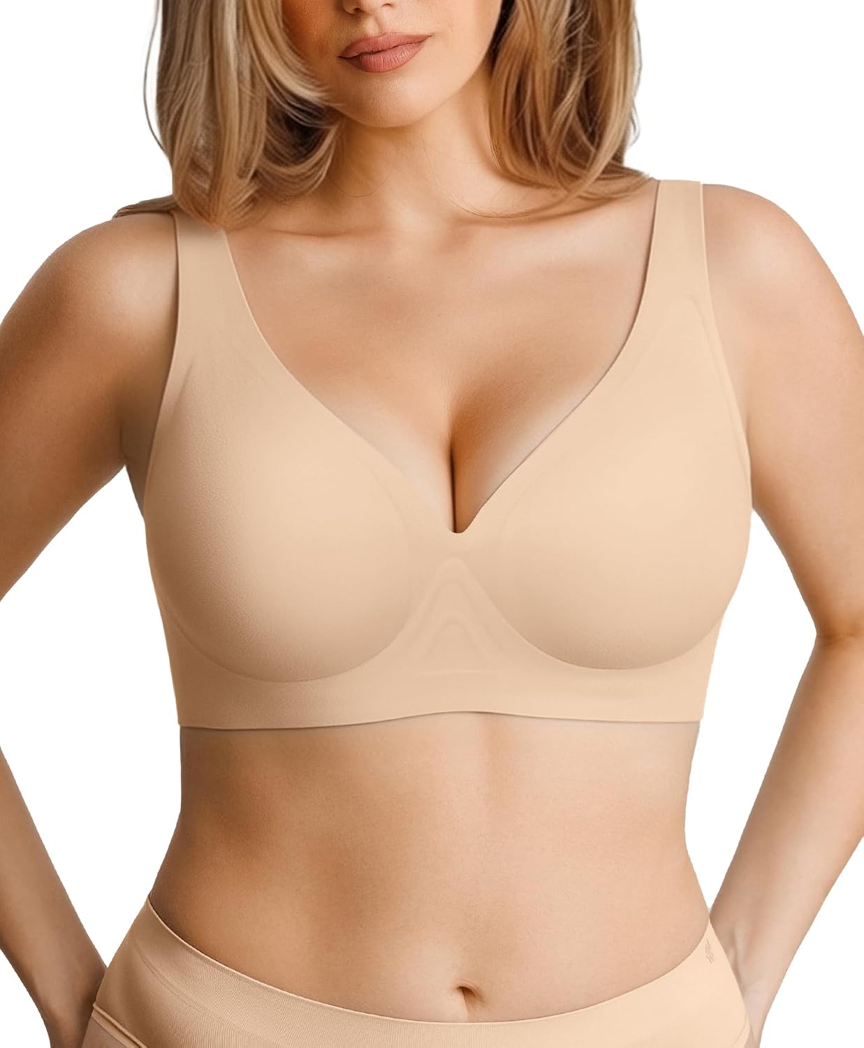 Popilush Wireless Bras for Women No Underwire Comfortable Seamless Bra | Women’s Bra, Wire Free Tshirt Bralettes Full Support Balconette Deep V Bras for Summer Wearing, Comfort All Day