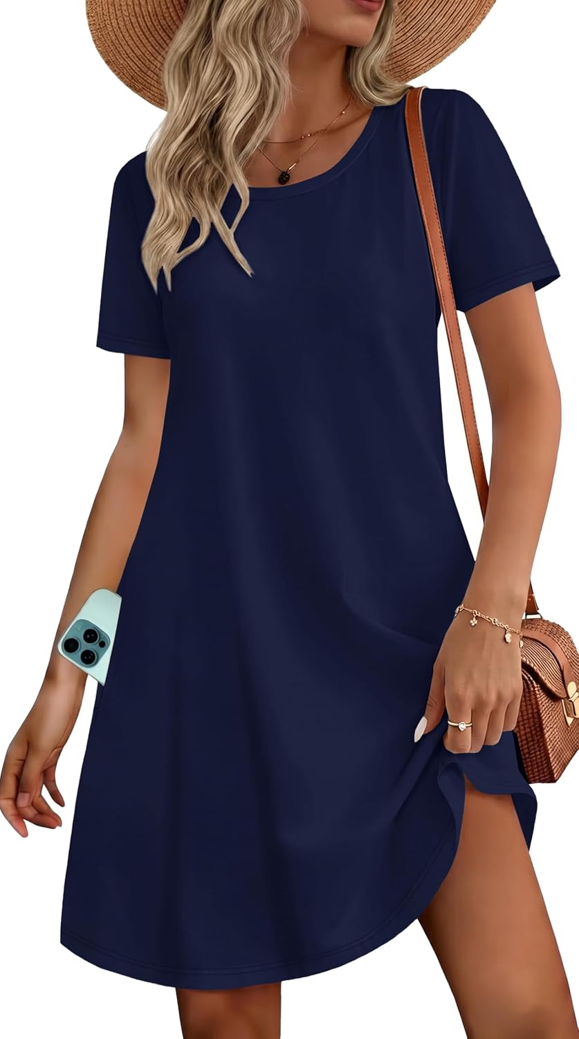Womens Summer Dresses Beach Casual Loose Tshirt Floral Short Sleeve Flowy Pockets Sundresses 2026
