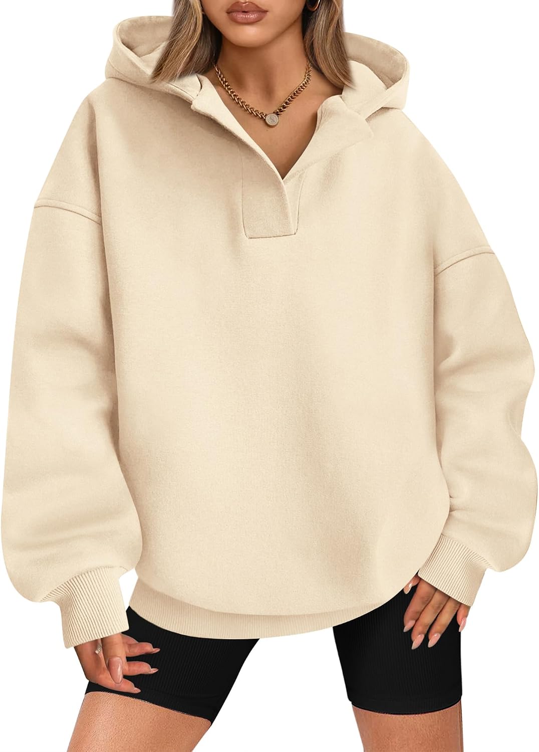 BTFBM Women’s Oversized Hoodies Casual Fleece Long Sleeve V Neck Sweatshirts 2026 Trendy Fall Outfits Spring Clothes