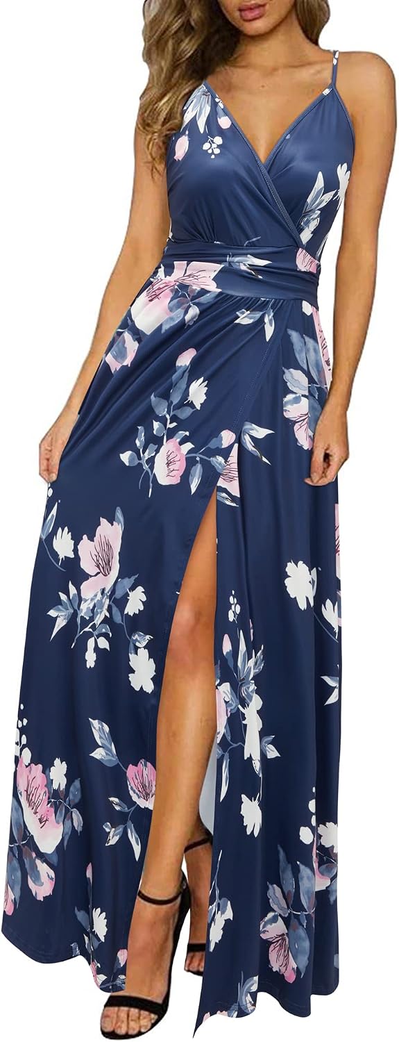 Newshows Women’s 2026 Lightweight Summer Wedding Guest Beach Vacation Casual V Neck Split Flowy Maxi Dress
