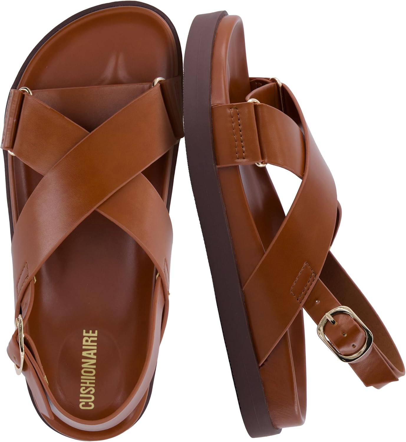 CUSHIONAIRE Eden Footbed Sandals for Women, Comfortable Arch Support Womens Sandals with Platform, Slingback Strap and Memory Foam