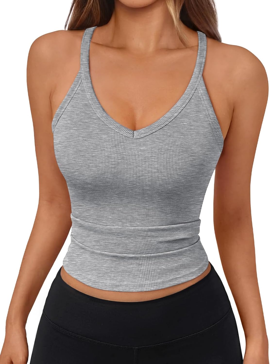 Trendy Queen Womens Racerback Ribbed Tank Tops V Neck Workout Summer Sleeveless Tops