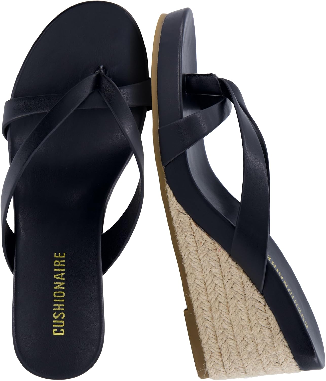 CUSHIONAIRE Ferry Espadrille Wedge Sandals for Women, Thong Platform Flip Flops with Cross Strap and Slip-On Design