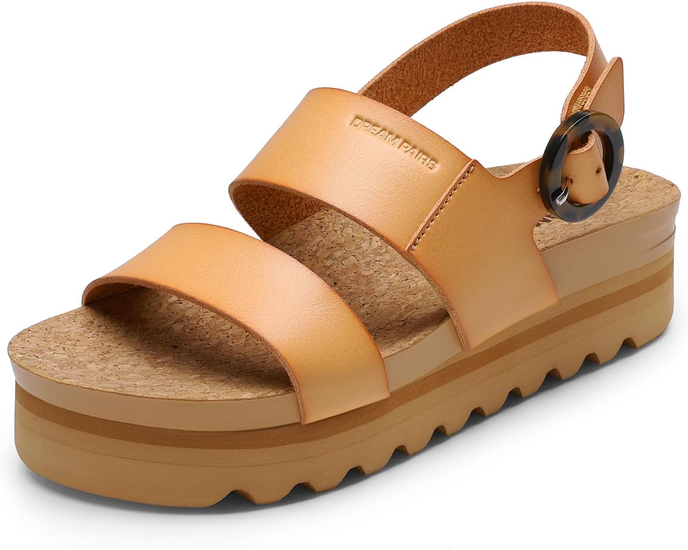 DREAM PAIRS Women’s Orthopedic Arch Support Platform Sandals Comfortable Cork Insole Low Wedges Sandals Flatform Summer Dress Shoes Cute Buckle Wedges for Beach