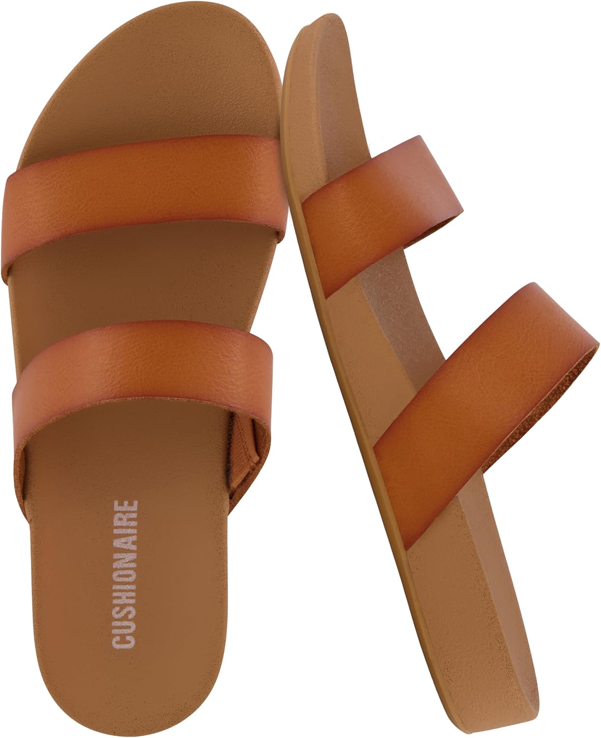 CUSHIONAIRE Josie Womens Sandals – Slip On Two Strap Slides Comfort Flip Flops Beach Sandals for Women