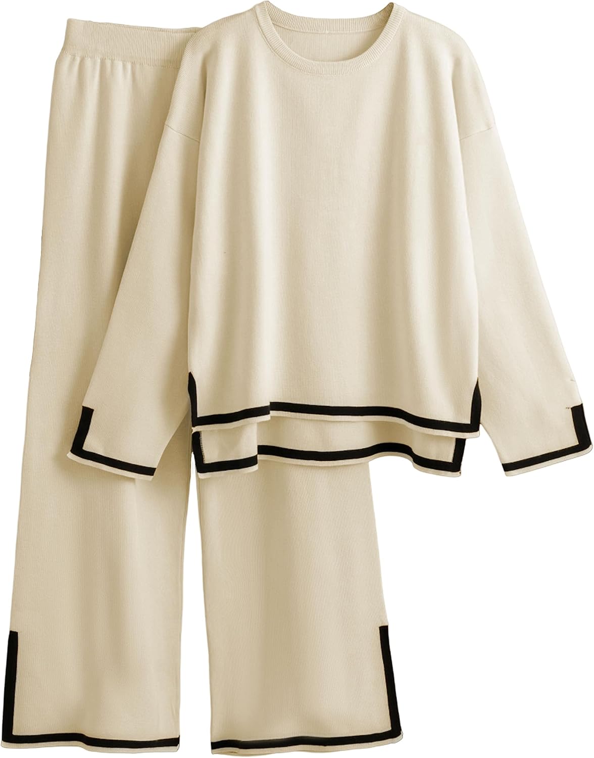 Faleave Women’s Knit 2 Piece Outfits Long Sleeve Sweater Pullover Tops Wide Leg Pants Tracksuits Lounge Set