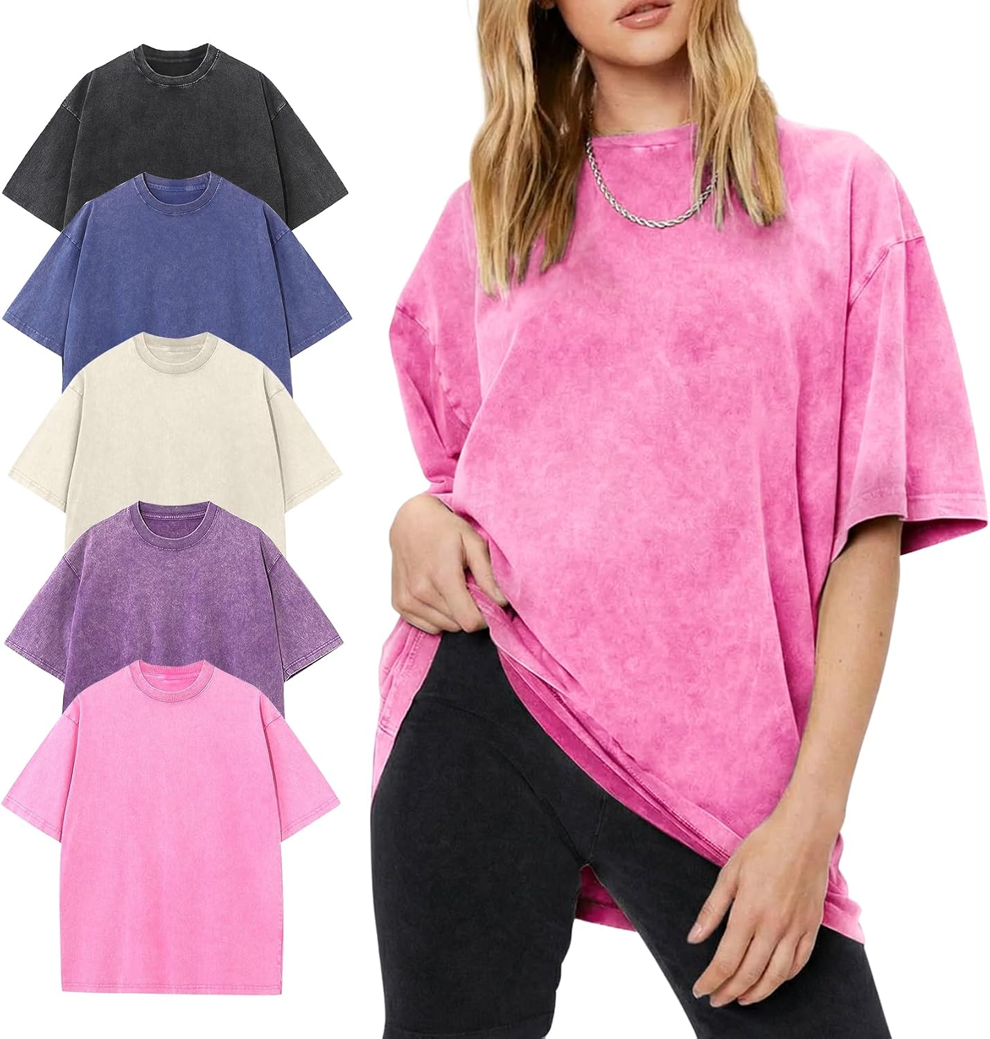 Arssm Women’s Oversized T-Shirts Cotton Acid Wash Boyfriend Tee Shirt Loose Fit Vintage T-Shirts