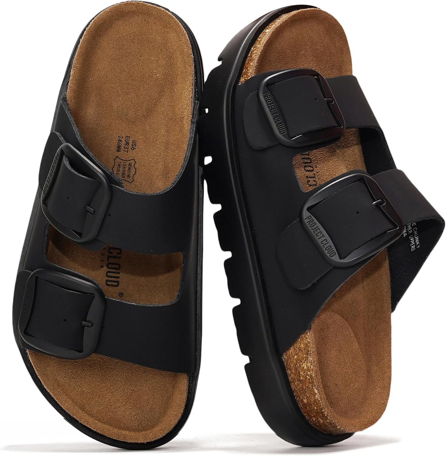 Project Cloud 100% Genuine Leather Platform Sandals Women Footwear – Wedge Chunky Slides for Women 2026 with Memory Foam Insole & Cork Footbed Womens Sandals (GreeceChunky)