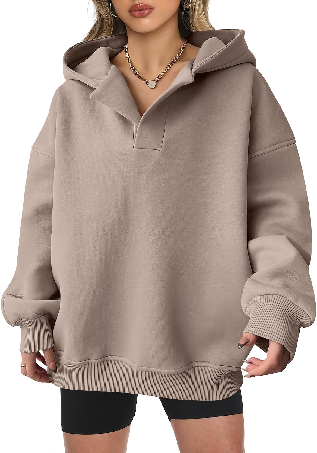 ANRABESS Womens Oversized Hoodies V Neck Sweatshirts Fleece Long Sleeve Pullover Y2K Clothes 2026 Fall Trendy Outfits