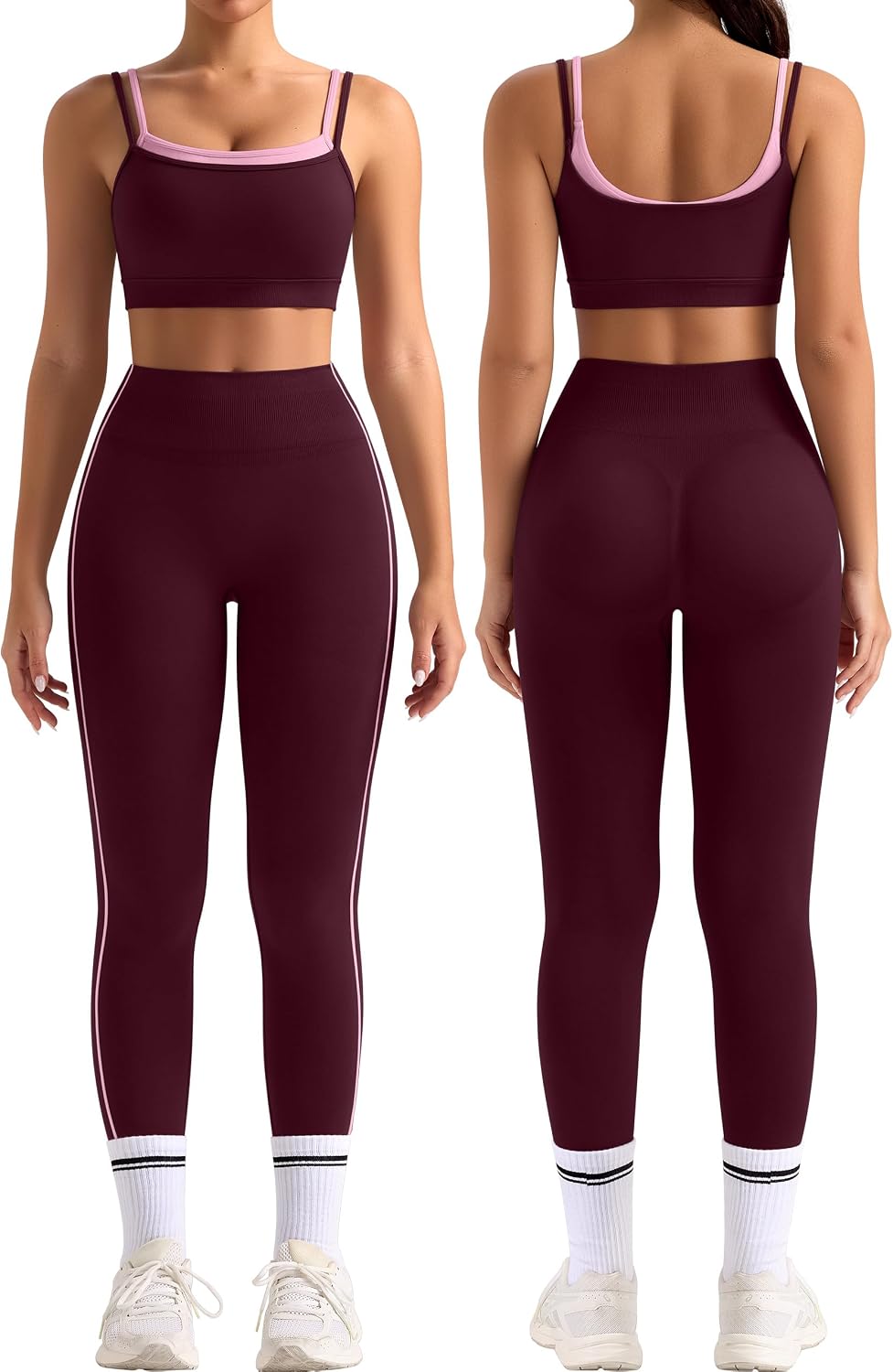 TDIFFUN Workout Sets for Women 2 Piece Seamless Scrunch Butt Lifting Leggings Padded Sports Bra Matching Set Gym Yoga Outfits
