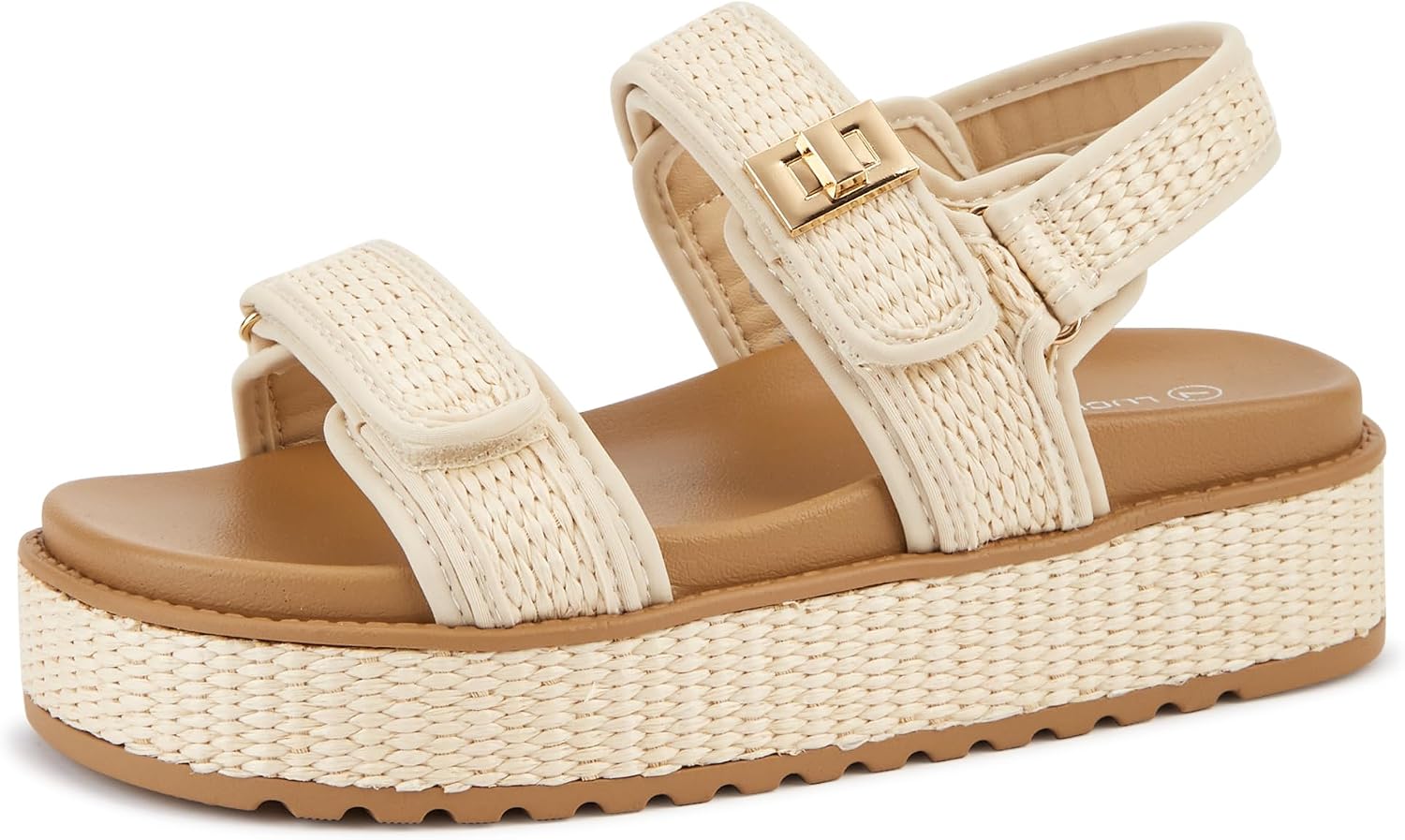 LUCKY STEP Women’s Raffia Platform Wedge Sandals Open Toe Slingback Sandals Adjustable Double Strap Beach Sandals