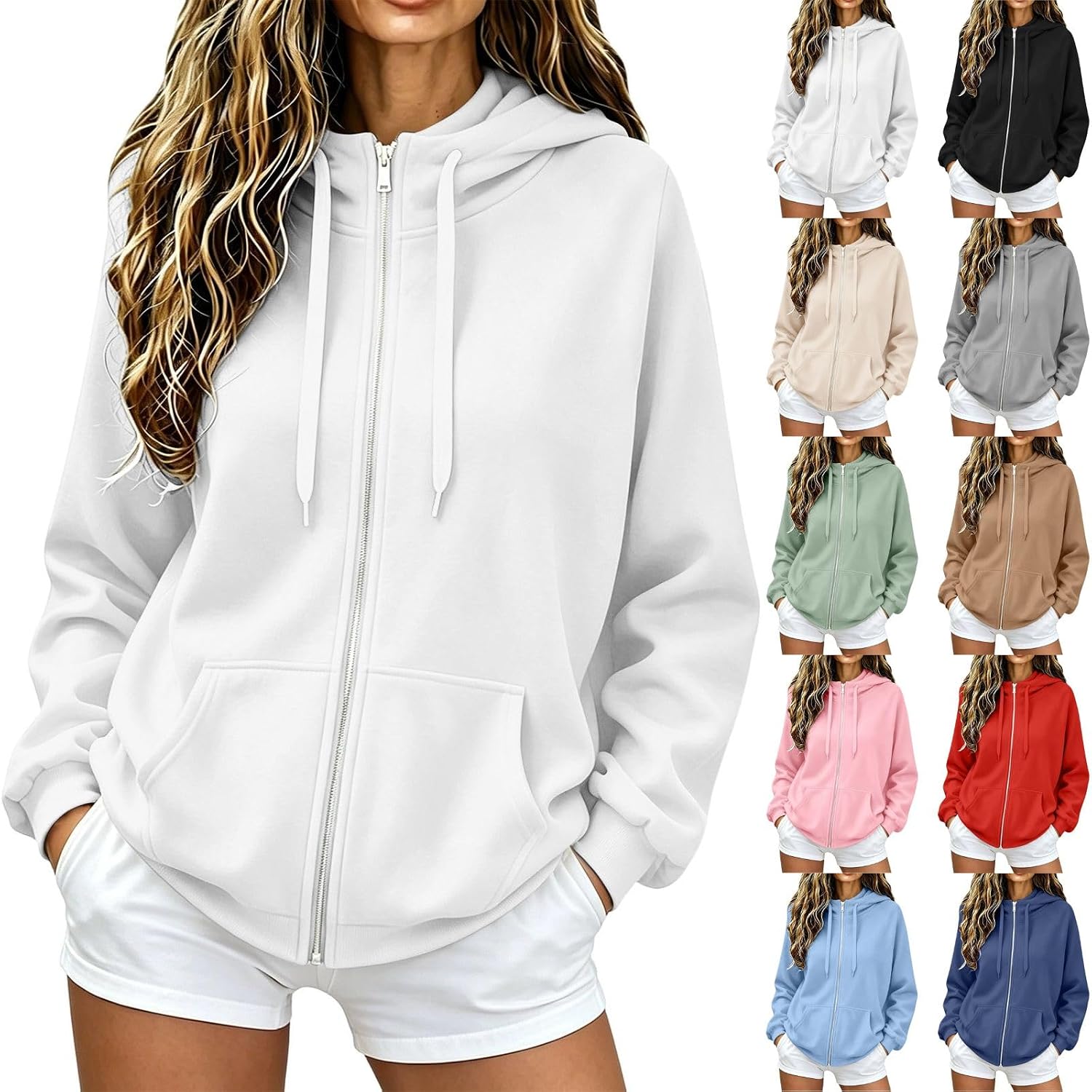 Zip Up Hoodie Women 2026 Y2K Casual Long Sleeve Oversized Hooded Sweatshirts Fall Winter Comfy Jackets with Pockets