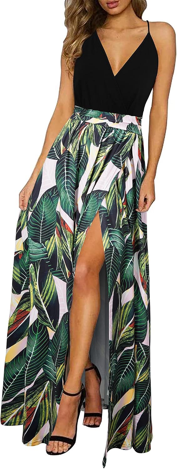 Newshows Women’s 2026 Lightweight Summer Wedding Guest Beach Vacation Casual V Neck Split Flowy Maxi Dress