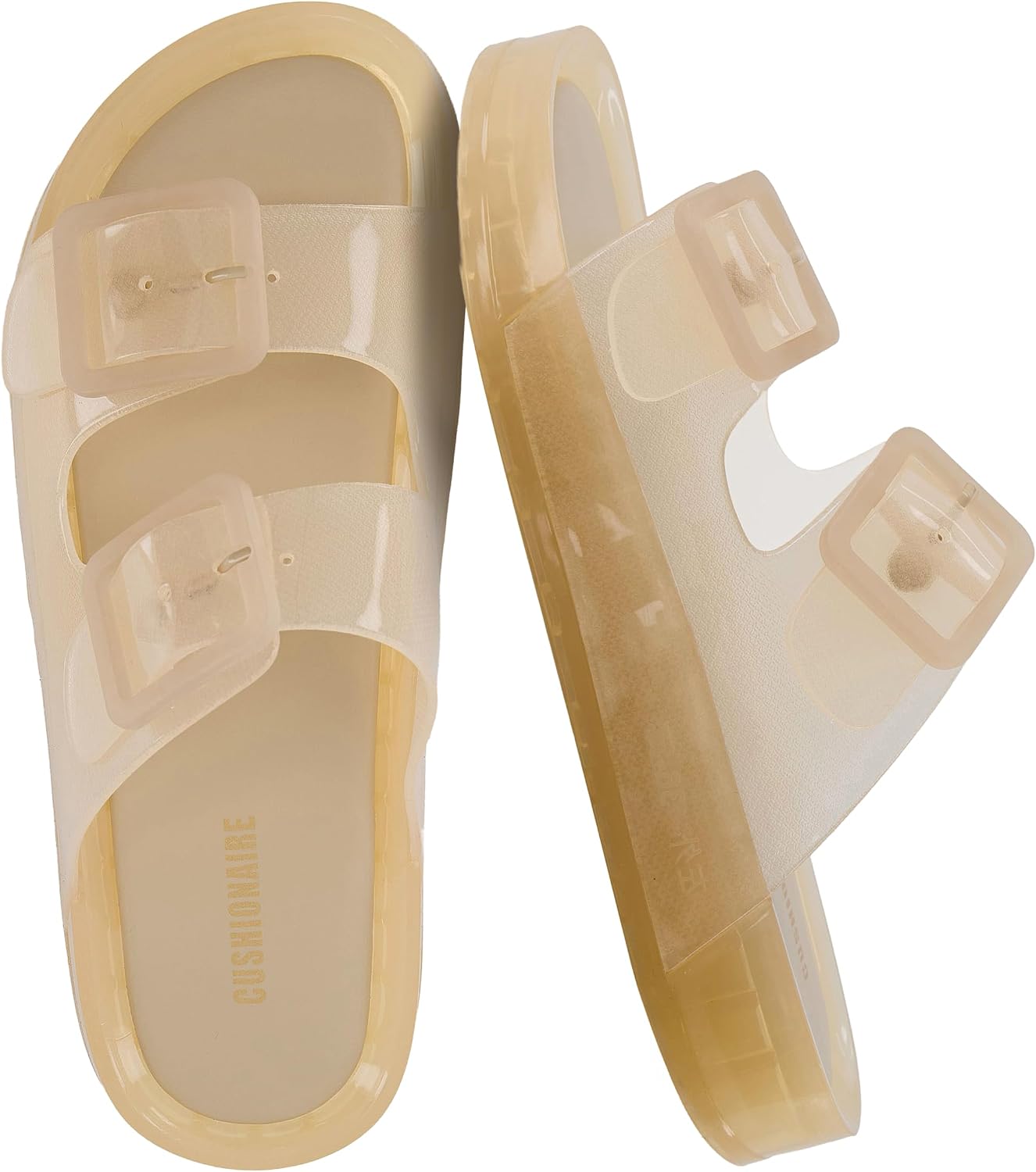 CUSHIONAIRE Pool Slides for Women Water Resistant Double Buckle Adjustable Slip-On Womens Sandals for Beach Shower Casual Wear