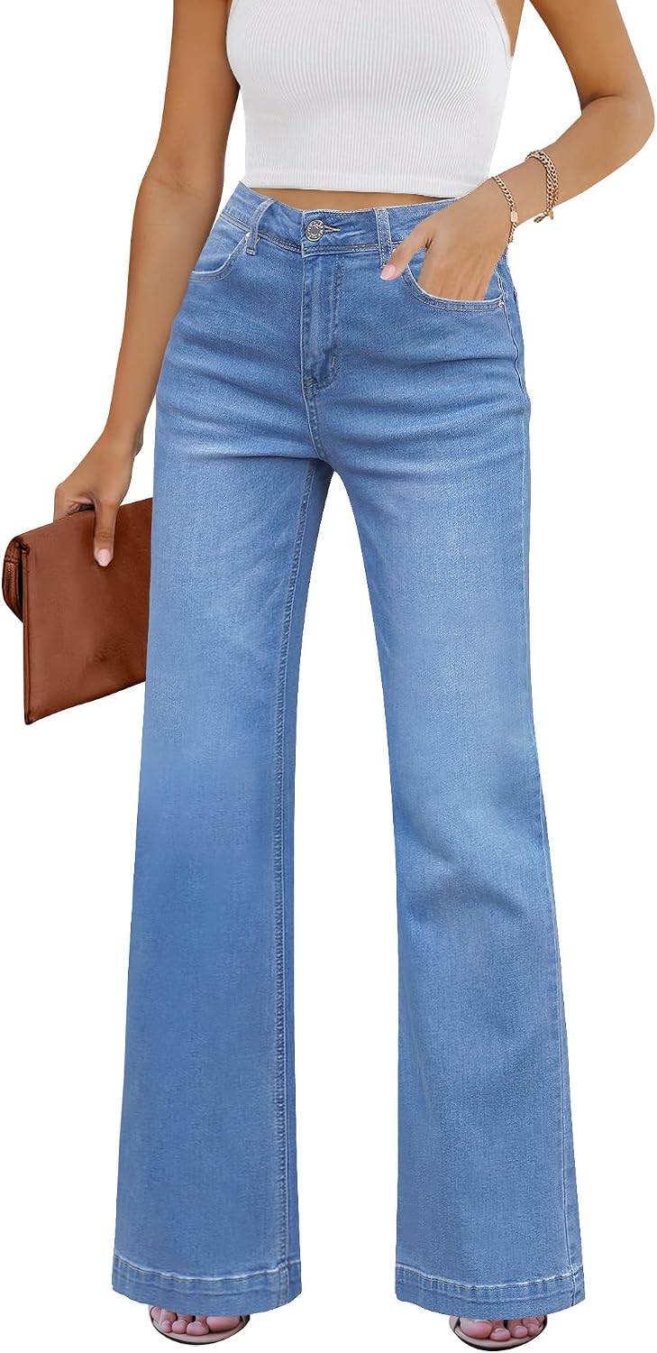 GRAPENT Womens Flare Jeans High Waisted Wide Leg Baggy Jean for Women Stretch Denim Pants