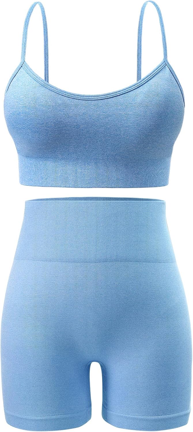 Workout Sets for Women 2 Piece Outfits Gym Shorts Women High Waisted with Adjustable Padded Sports Bra Gym Sets