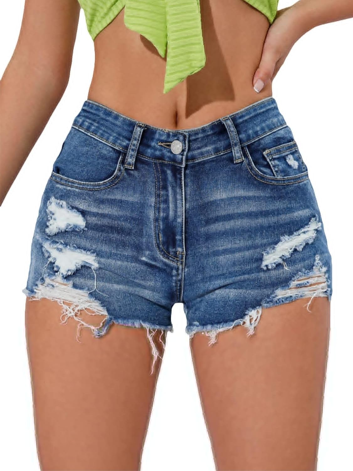 Verdusa Womens Shorts Jeans Y2k Outfits Summer Vintage Low Rise Ripped Distressed Skinny Mini Denim Shorts