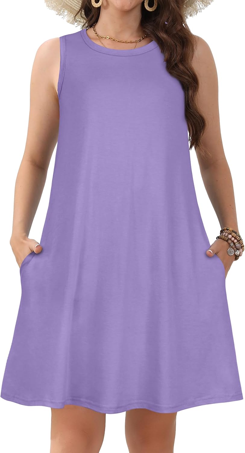JOLIGAL Womens Summer Dresses Casual Sleeveless Tshirt Sundress Beach Cover Up with Pockets Loose Tank Dress 2026
