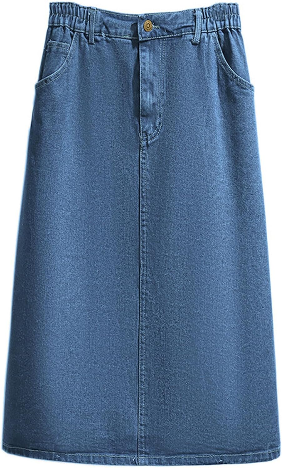 CHARTOU Women’s Summer Casual Elastic Waist Pockets Work Midi Denim A Line Skirt