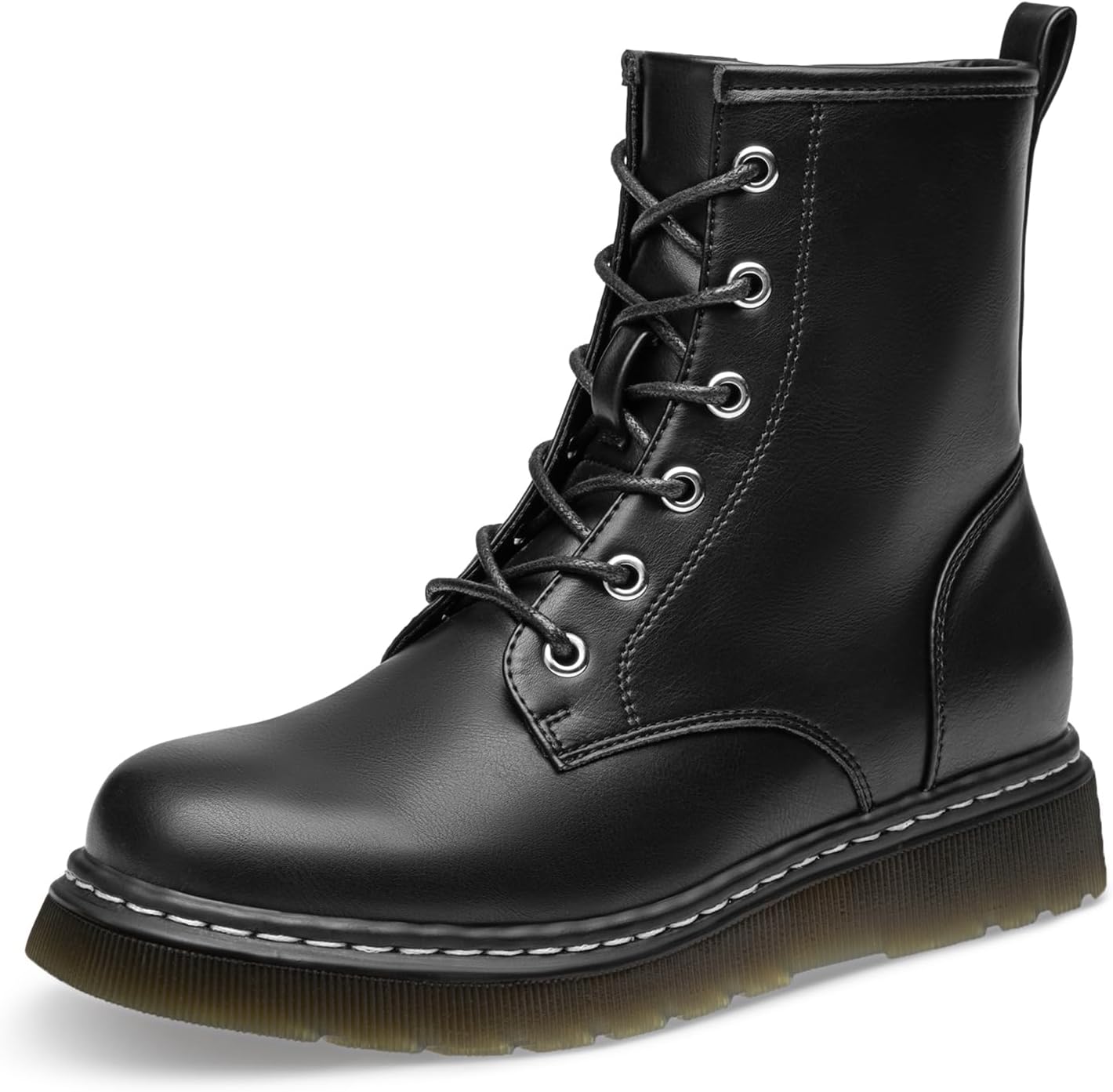 Athlefit Women’s Lace-Up Combat Boots Fashion Casual Low Platform Lug Sole Ankle Booties with Side Zipper