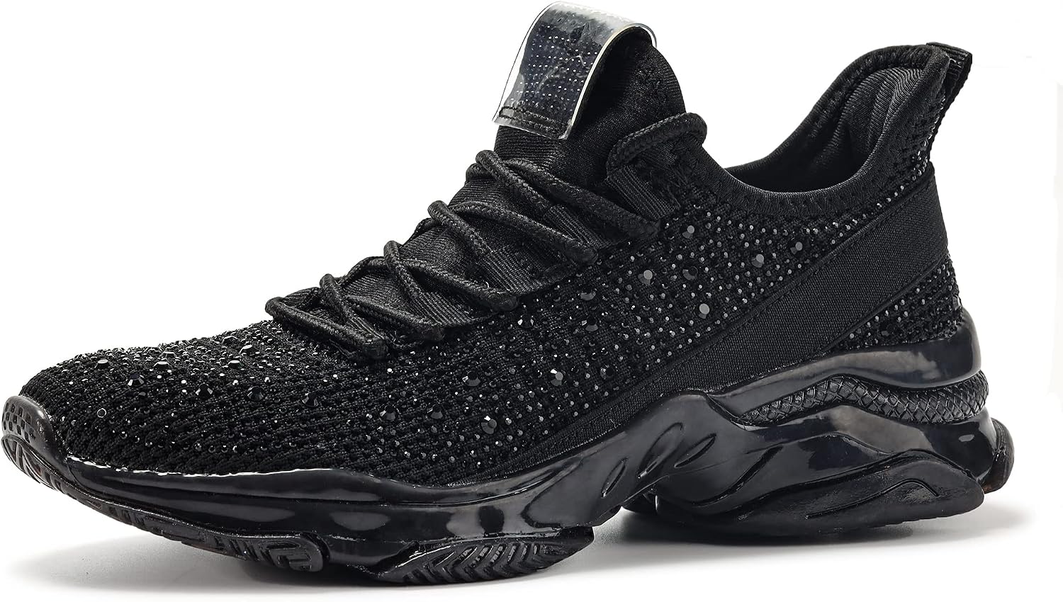 BELOS Women’s Rhinestone Mesh Slip On Walking Shoes Fashion Breathable Spakle Glitter Sneaker