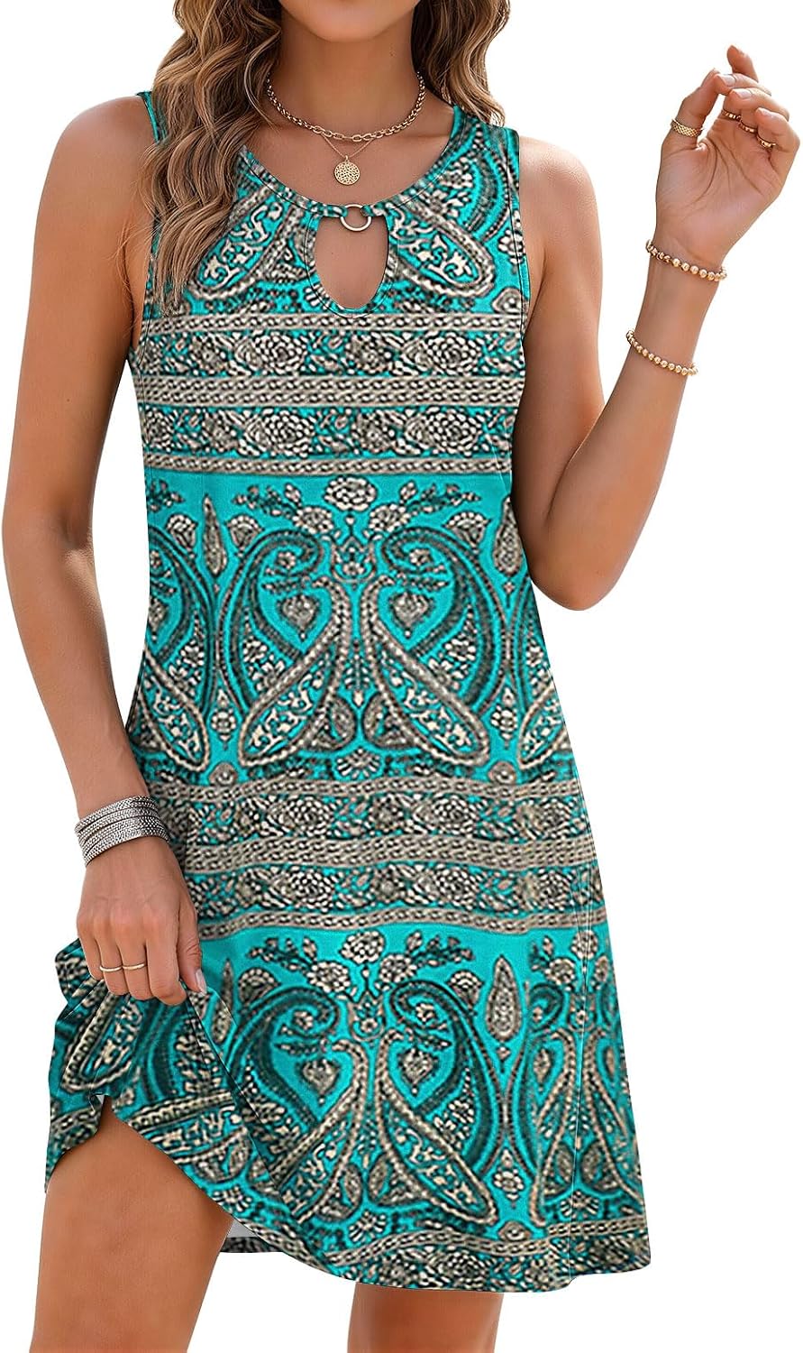 ETCYY Summer Dresses for Women 2026 Trendy Boho Floral Print Beach Cover Up Casual Spring Sleeveless Sundresses
