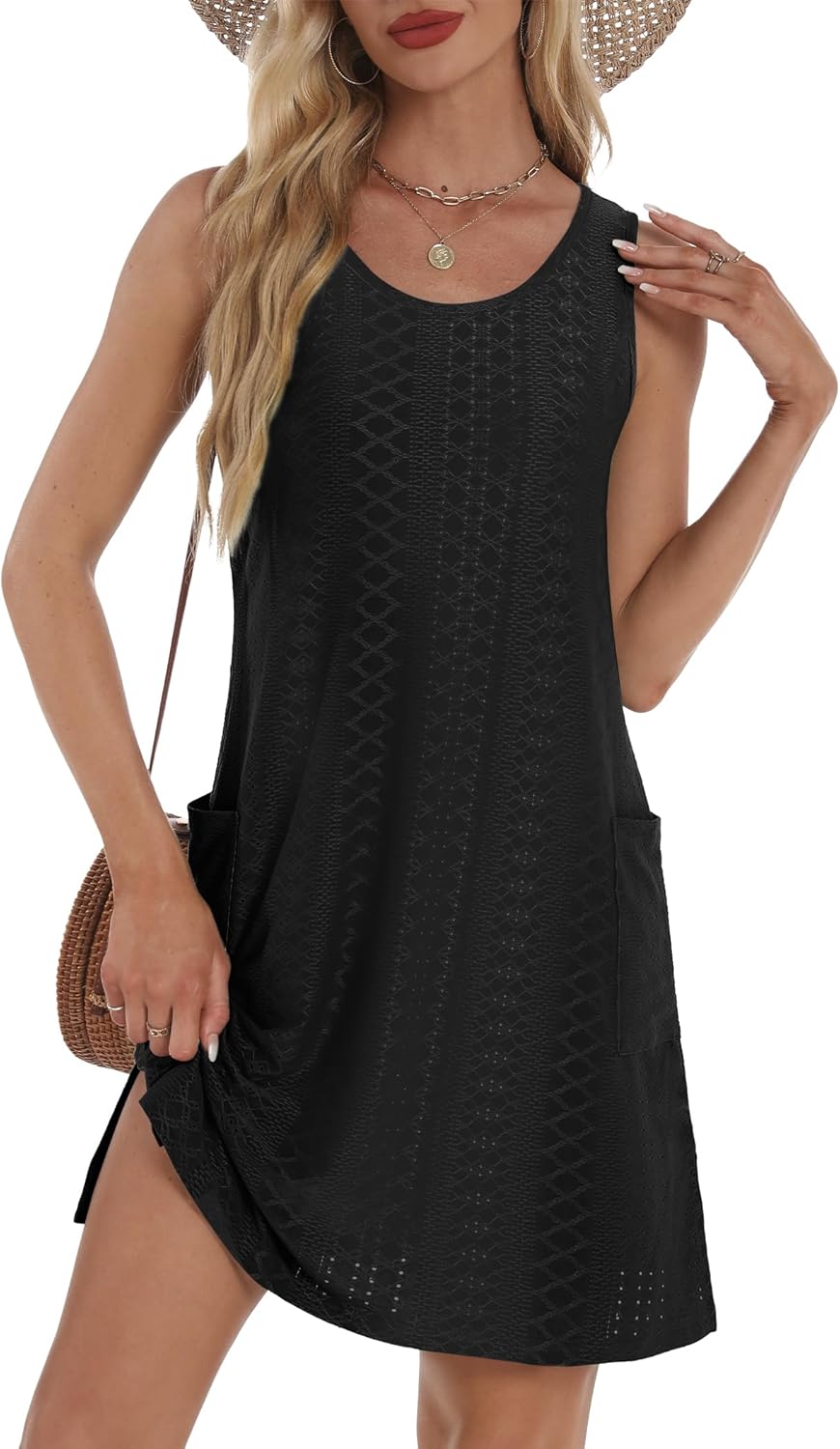 BKRIVE Coverup Summer Dresses for Women 2026 Eyelet Casual Loose Sleeveless Sundresses Tank Dresses with Pockets