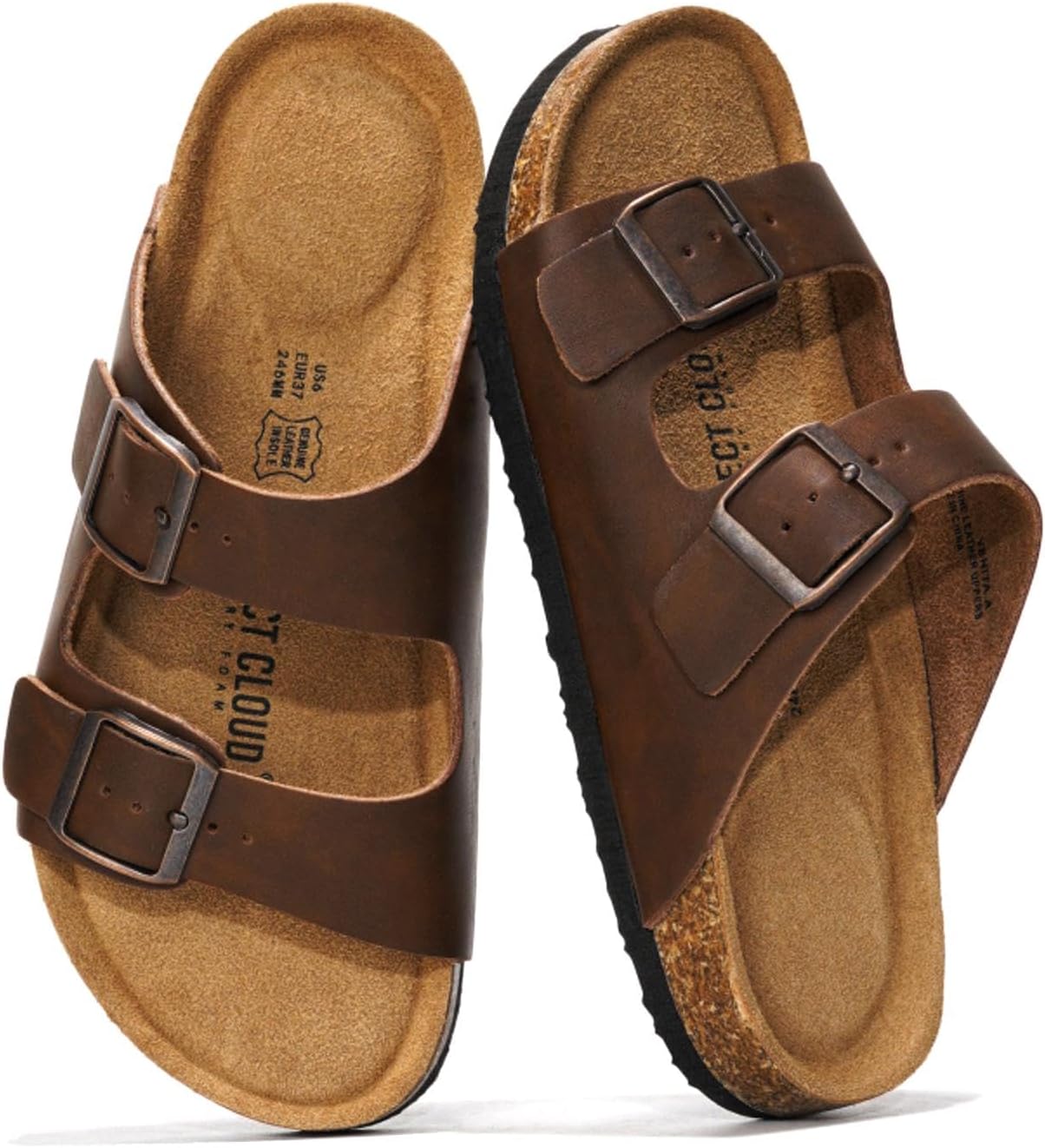 Project Cloud 100% Genuine Leather Flat Sandals For Women 2026 Cork Footbed Womens Sandals with Memory Foam and arch support Vacation Essentials Slides for Women Footwear (Venita)