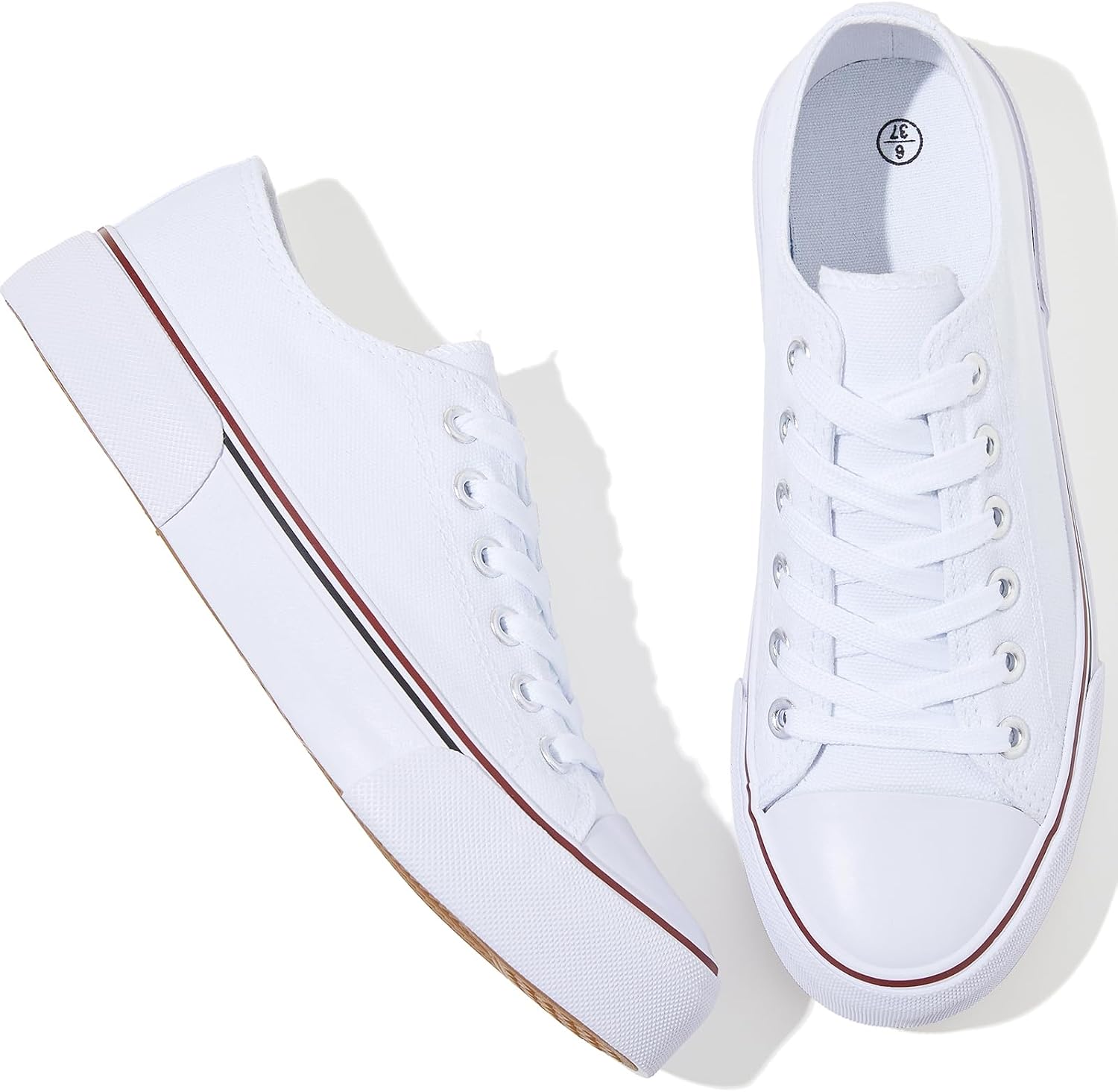 Adokoo Canvas Tennis Shoes for Women Low Top Casual White Black Sneakers for Women Lace Up Fashion Comfortable Walking Shoes