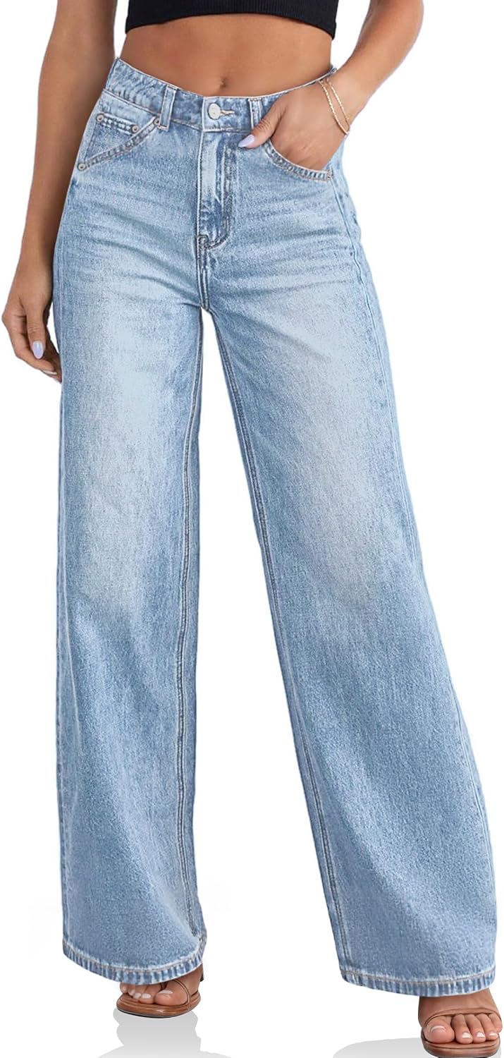 Cicy Bell Womens Wide Leg Jeans High Waisted Boyfriend Loose Baggy Denim Pants with Pockets