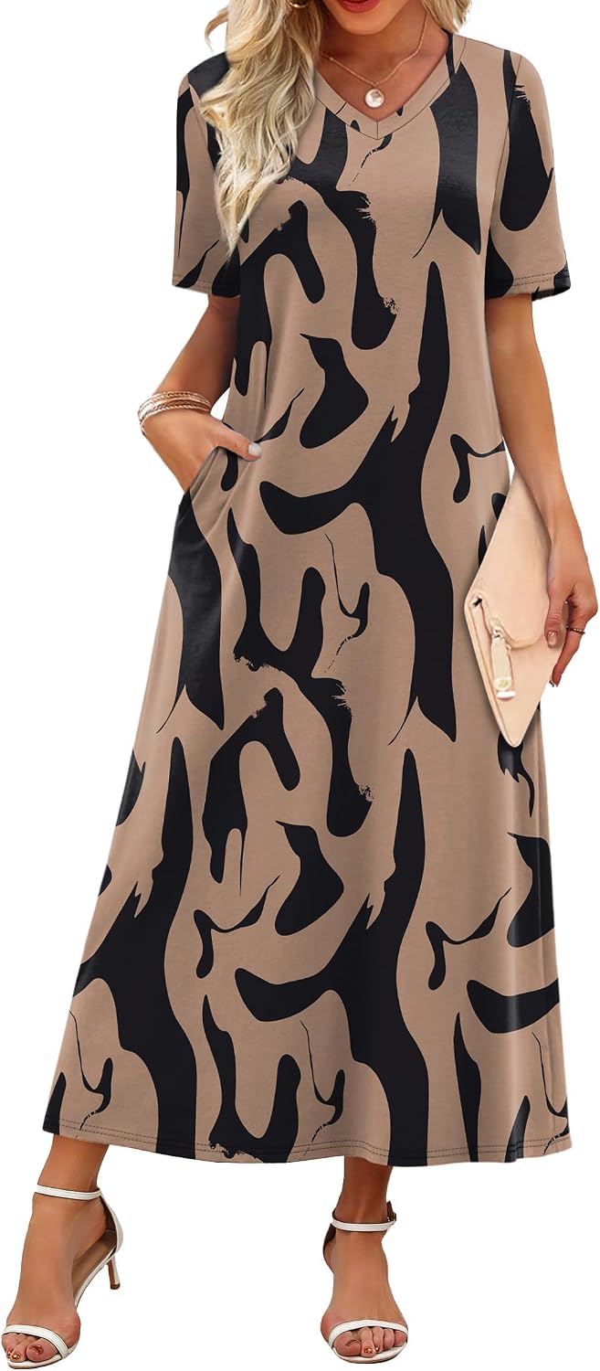 WIHOLL Women’s Maxi Dresses V Neck Vacation Beach Sundresses Floral Travel Summer Dress