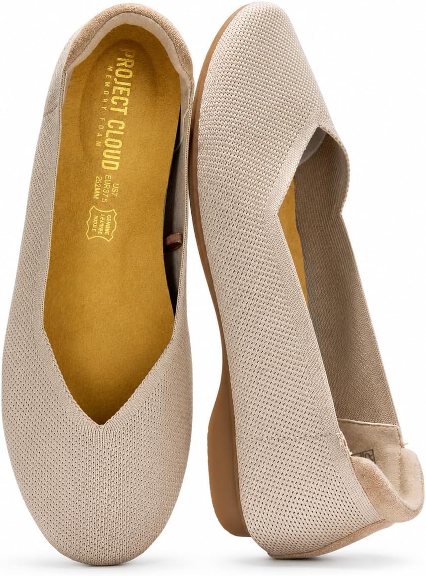 Project Cloud Womens Flats – Memory Foam Insole Ballet Flats for Women Footwear – Non Slip and Lightweight Comfortable Shoes for Women 2026 (Prospect-NUDEKN,8.5M)