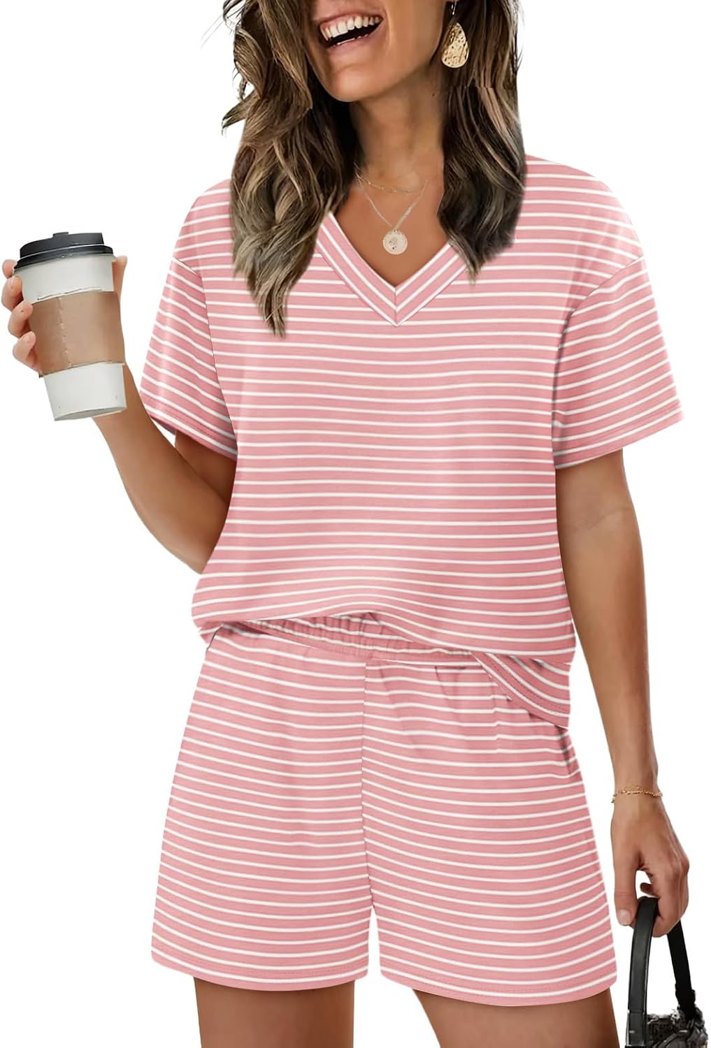 XIEERDUO Lounge Sets for Women Shorts Lightweight Summer Pajamas Set Sleepwear 2 Piece Sets Airport Vacation Outfits