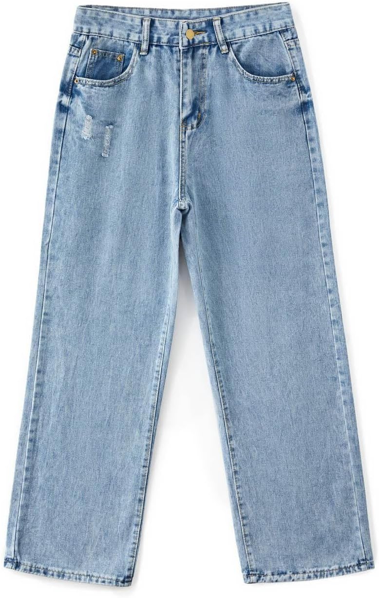 Baggy Jeans Women Straight Leg Mid Rise Boyfriend Wide Leg High Waisted Cute Trendy Y2K Loose Fit Pants Stretchy