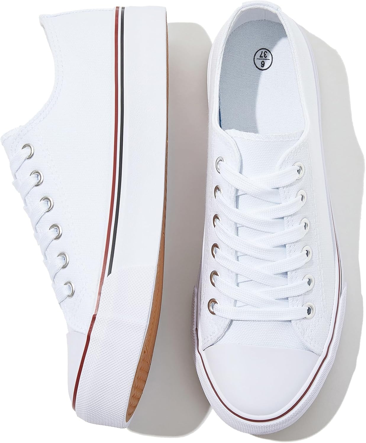 FRACORA Womens White Black Canvas Sneakers Low Top Canvas Shoes for Women Tennis Shoes