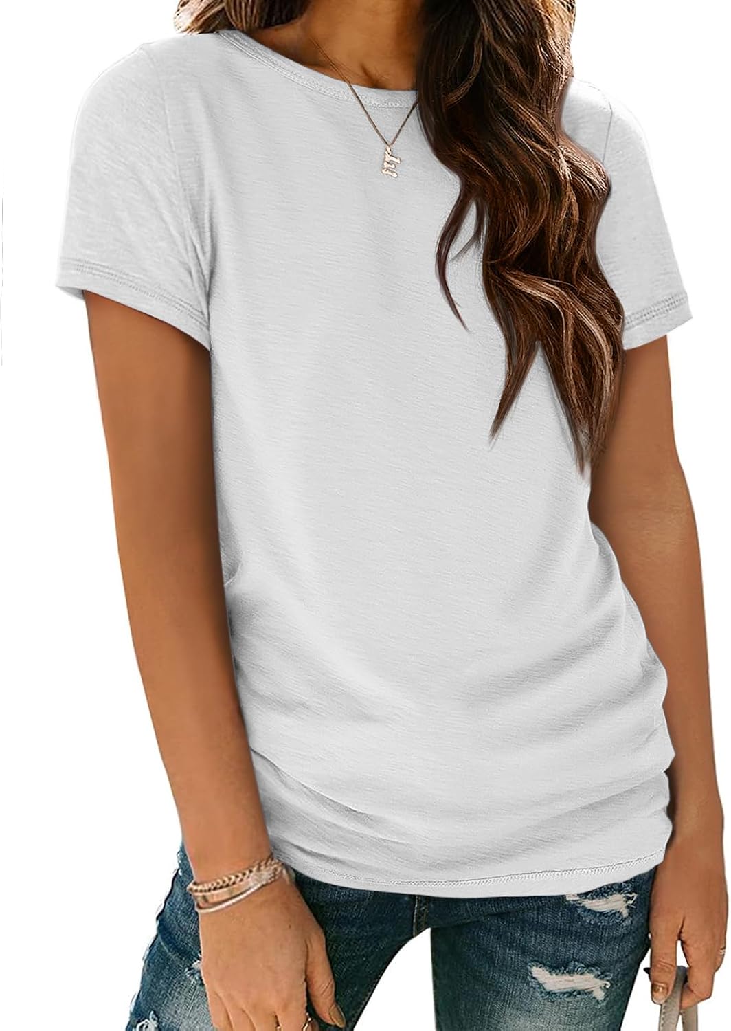ATHMILE Womens Soft Basic T Shirt Summer Tops Short Sleeve Crewneck Tees Casual Teachers Cute Work Outfits Everyday Wear