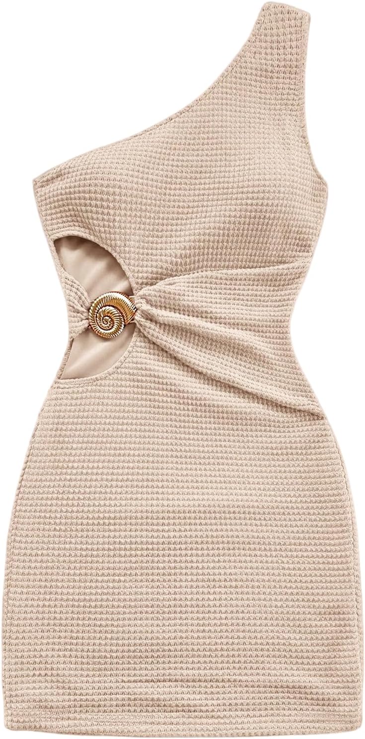 Floerns Women’s Cut Out One Shoulder Mini Dress Textured Beach Bodycon Dresses