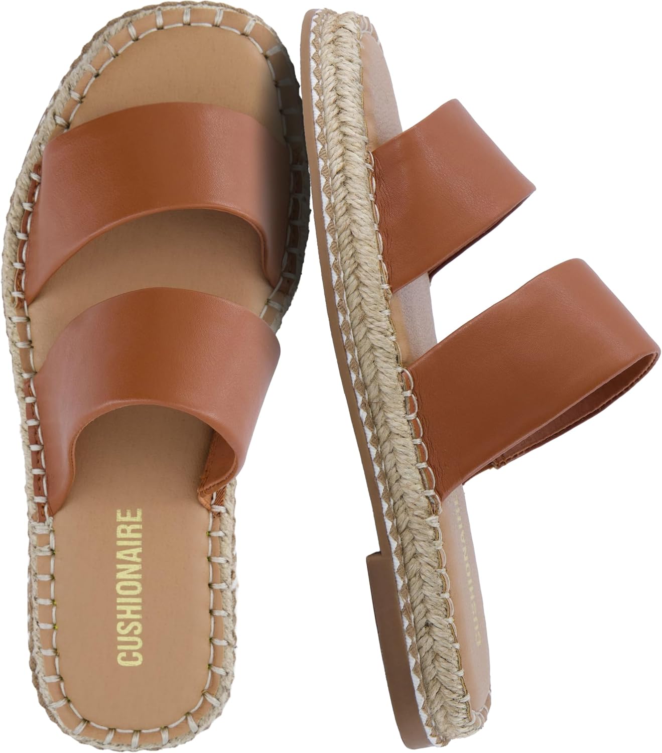 CUSHIONAIRE Bhendi Women’s Espadrille Slide Sandal – Double Strap with Jute-Wrapped Sole & Cushioned Footbed