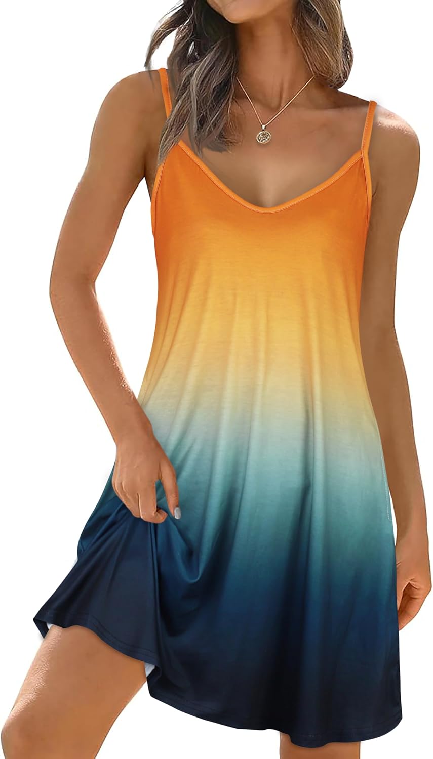 elescat Womens Summer Dresses Spaghetti Strap V Neck Casual Sleeveless Sundress Beach Cover Ups with Pockets 2026