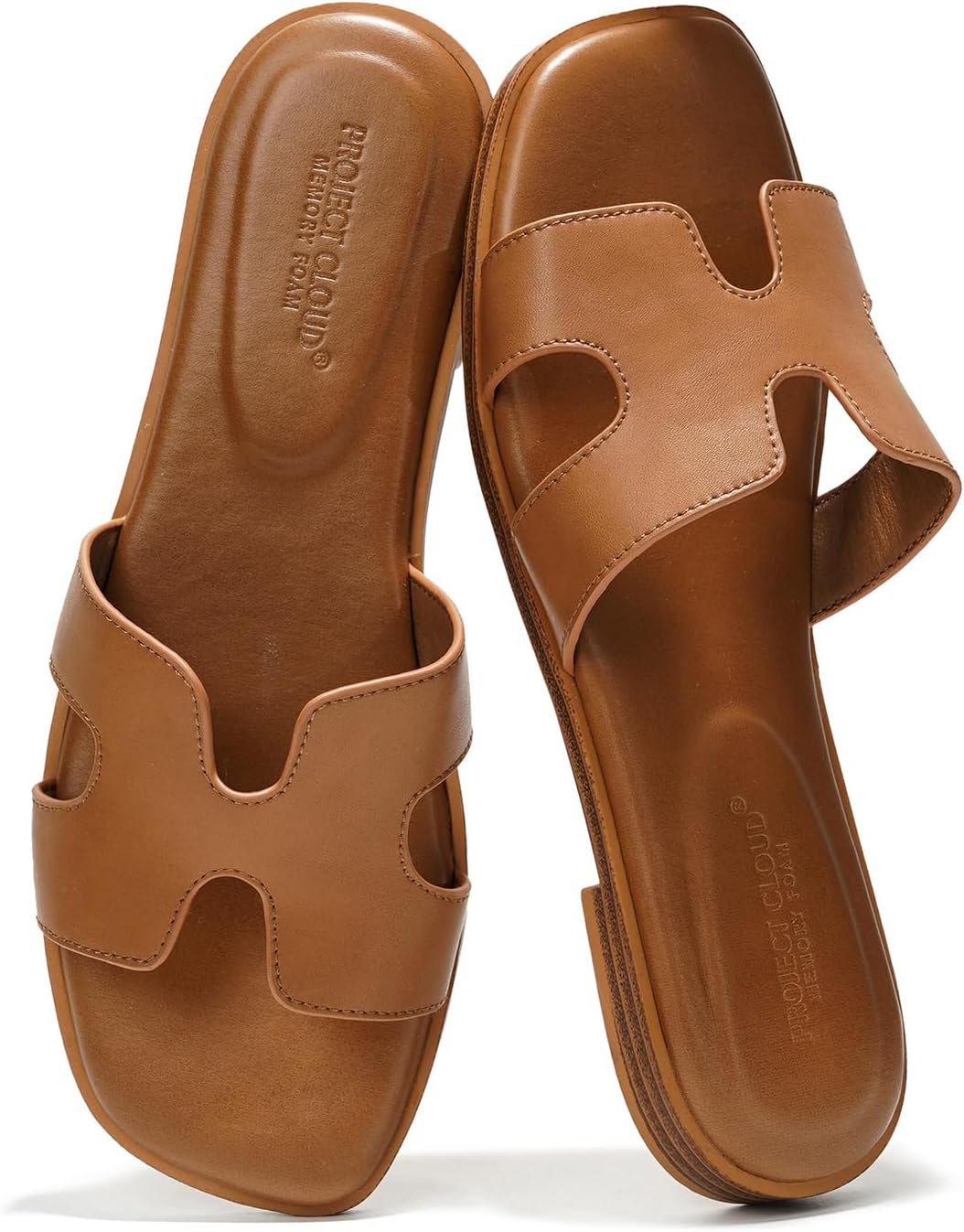 Project Cloud 100% Genuine Leather Sandals for Women 2026 – Fashion Flat Womens Sandals with Memory Foam Insole Slides Sandals Women Footwear – Mules Women’s Sandals (Jannel)