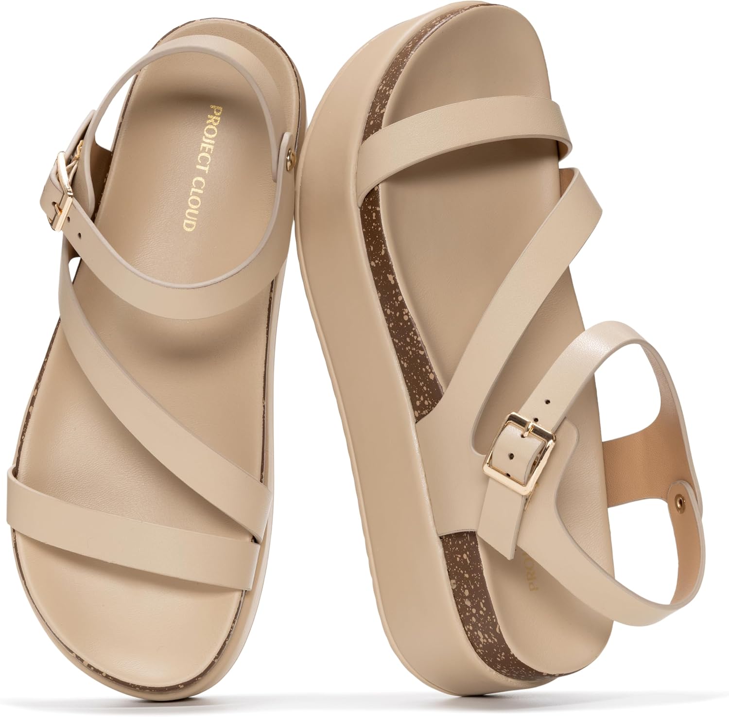 Project Cloud Platform Sandals Women Footwear – Plush & Soft Insole Wedge Sandals for Women Footwear Stylish Platform Shoes with Adjustable Straps (Mellow)